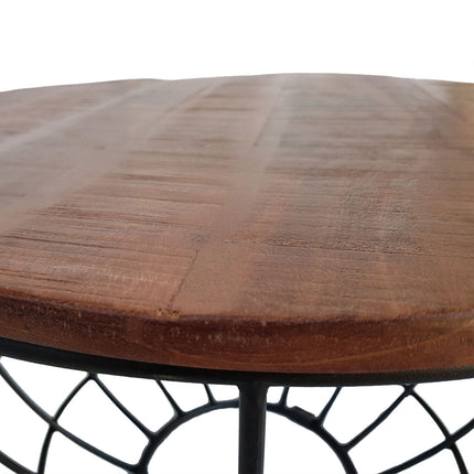 Table basse ronde | ø 55 cm | Industrielle - Métal - Noir/Marron foncé