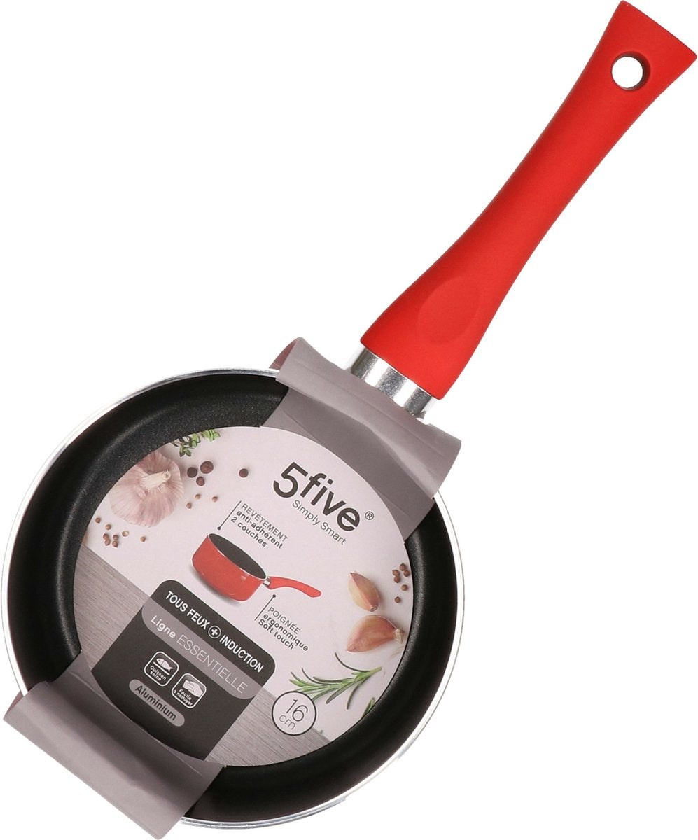 5Five - Stielkasserolle / Stieltopf - Induktion - Aluminium - rot / schwarz - D16 cm