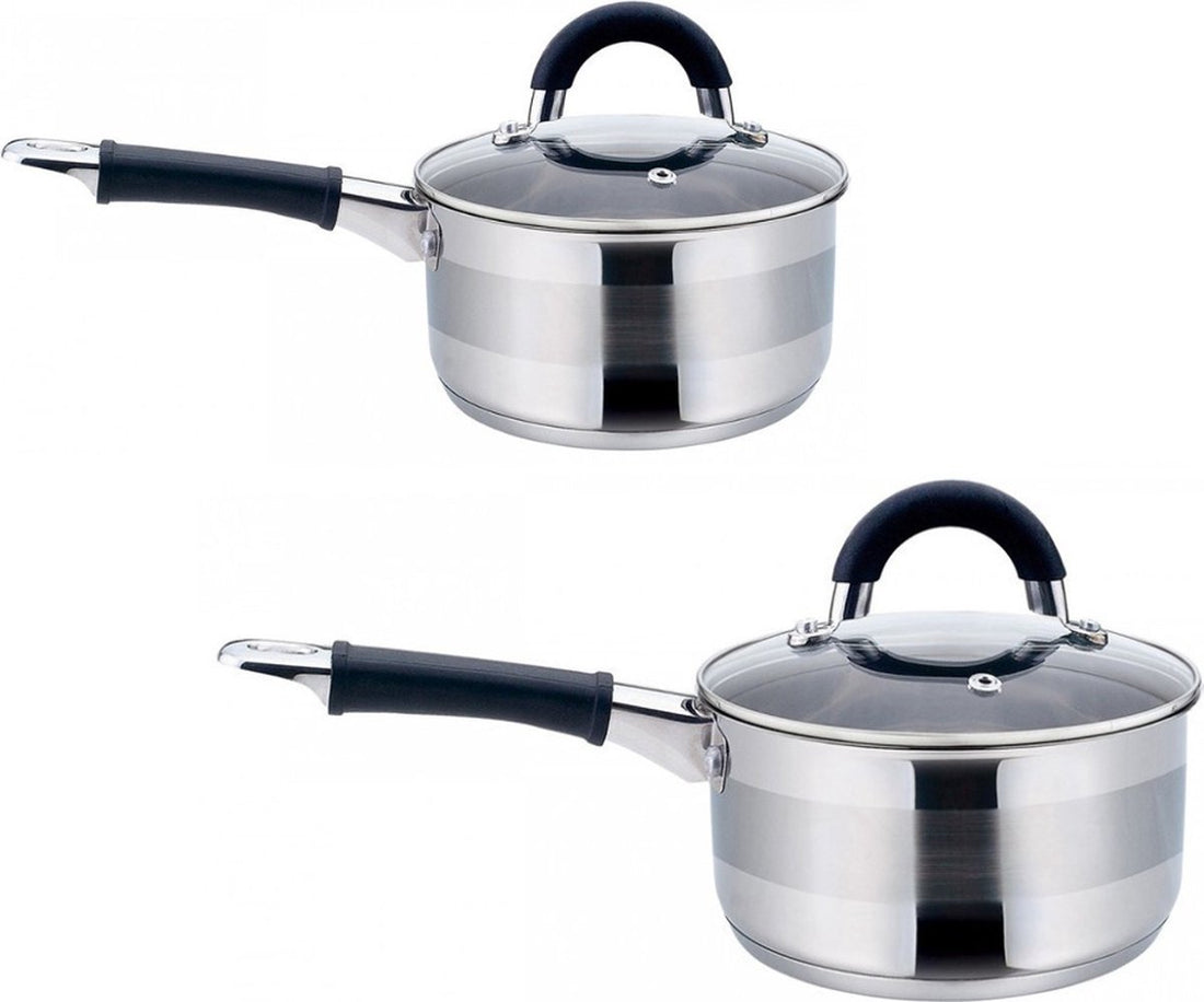 2 x Stielkasserolle / Stieltopf - Stielkasserolle mit Deckel - Edelstahl - 0,5 Liter und 1 Liter