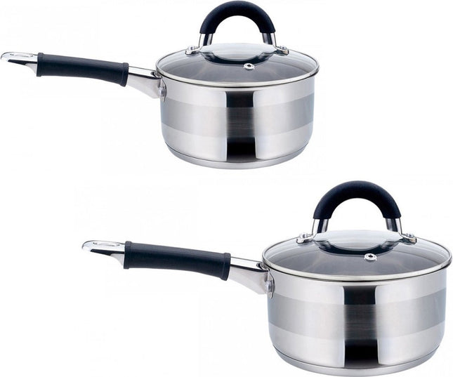 2 x casserole / saucière - casserole avec couvercle - acier inoxydable - 0,5 litre et 1 litre