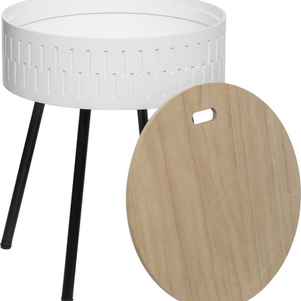 Table d'appoint scandinave blanche avec rangement - Diamètre 38.5 Hauteur 45.5 - table basse
