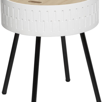 Table d'appoint scandinave blanche avec rangement - Diamètre 38.5 Hauteur 45.5 - table basse