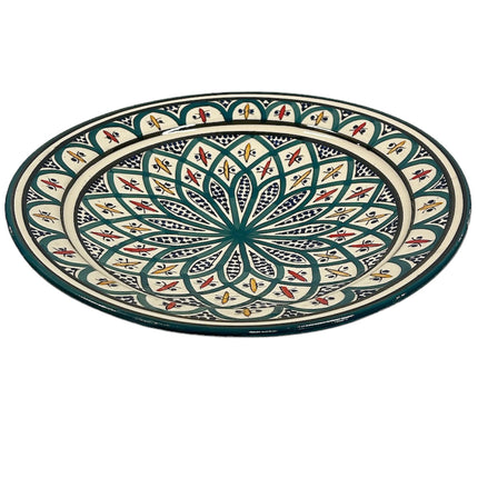 Plat en terre cuite 35 cm vert et bleu