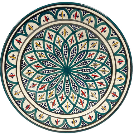 Plat en terre cuite 35 cm vert et bleu