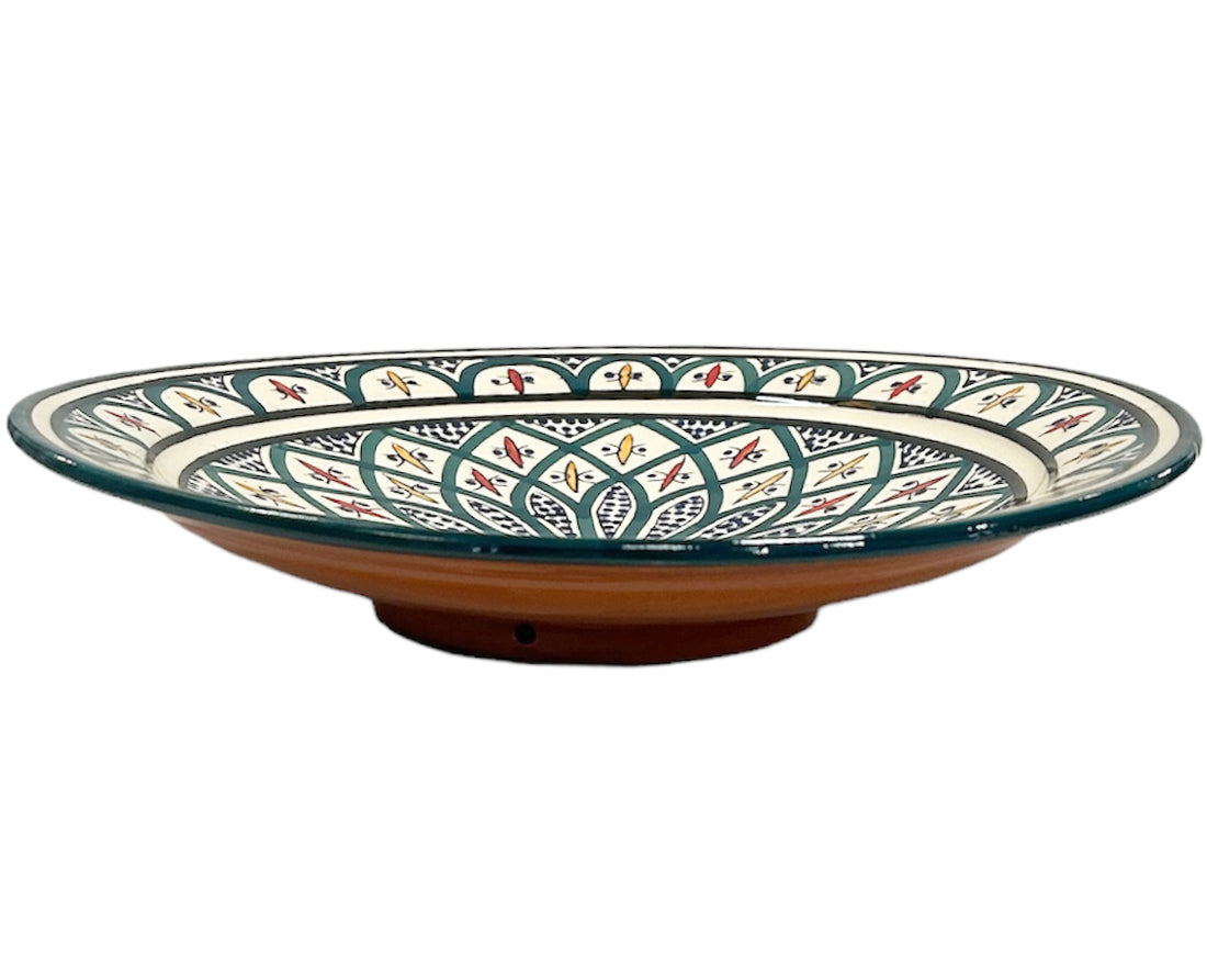 Aardewerk  Schaal 35 cm groen met blauw