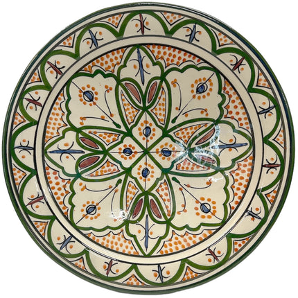 Plat en faïence 35 cm teintes vert orange