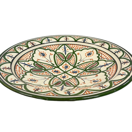 Plat en faïence 35 cm teintes vert orange