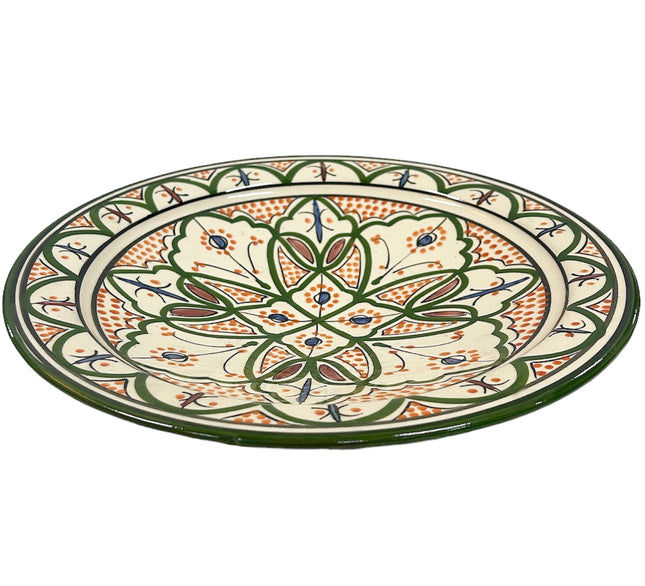 Plat en faïence 35 cm teintes vert orange