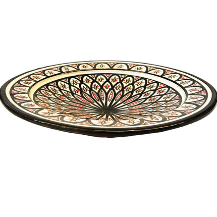 Plat marocain en céramique noir/rouge - blanc Ø35