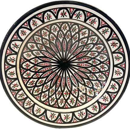 Plat marocain en céramique noir/rouge - blanc Ø35