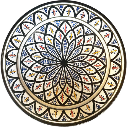 Plat Marocain Ø35 cm – Céramique Faite Main – Noir & Bleu