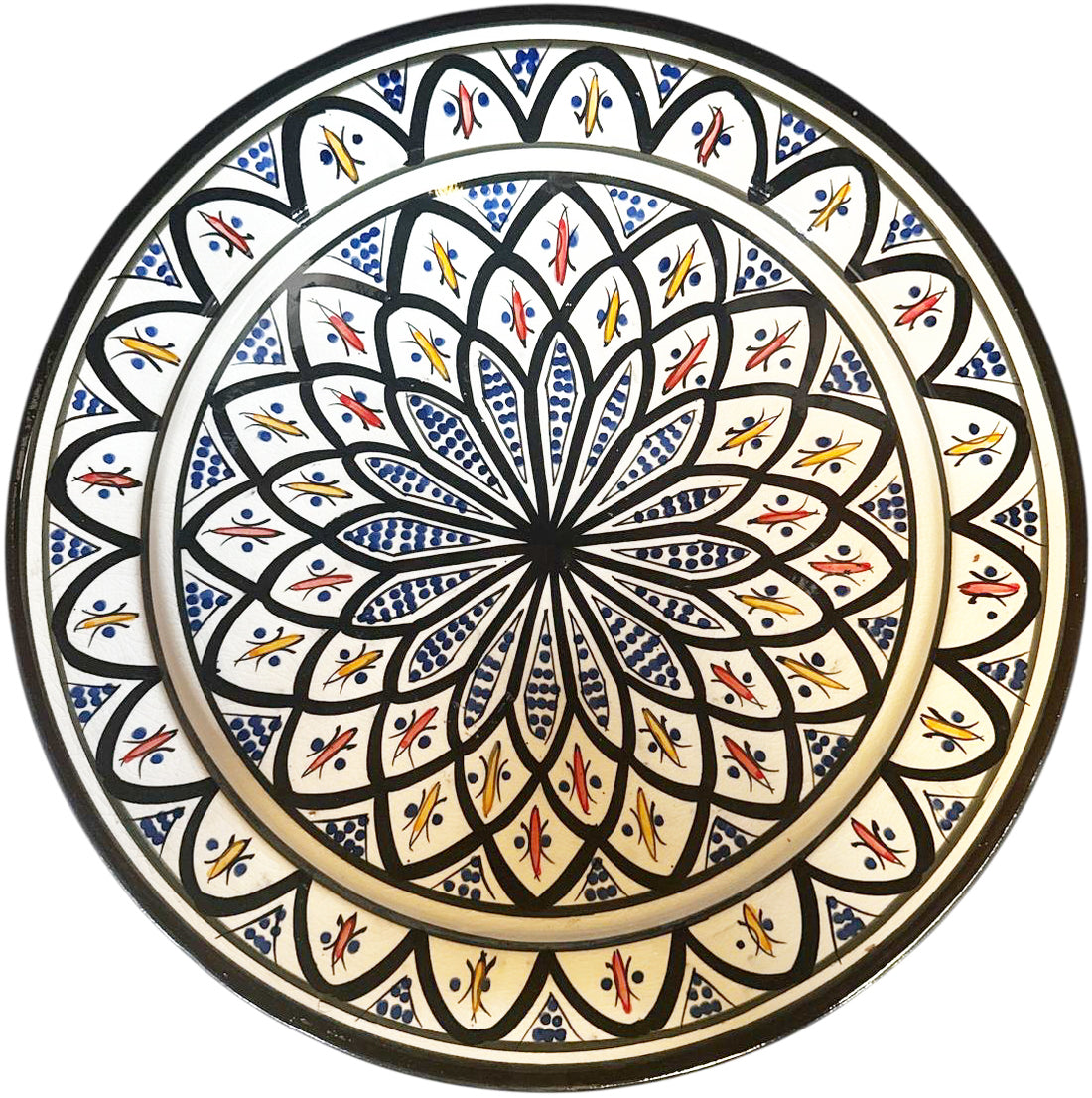 Marokkaanse Schaal Ø35 cm – Handgemaakt Keramiek – Zwart & Blauw