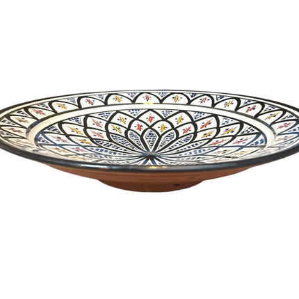 Plat Marocain Ø35 cm – Céramique Faite Main – Noir & Bleu
