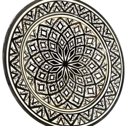 Plat marocain en poterie 35 cm - noir et blanc
