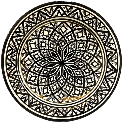 Plat marocain en poterie 35 cm - noir et blanc