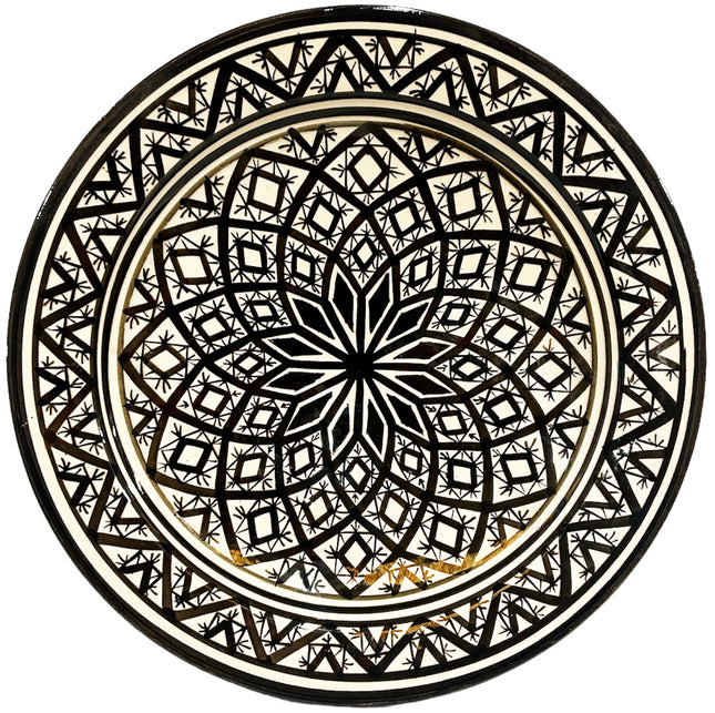 Plat marocain en poterie 35 cm - noir et blanc