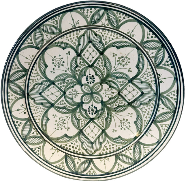 Plat marocain en poterie fait main vert Ø35