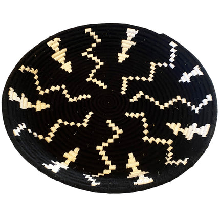 Panier marocain plat noir et blanc naturel Ø 50 cm