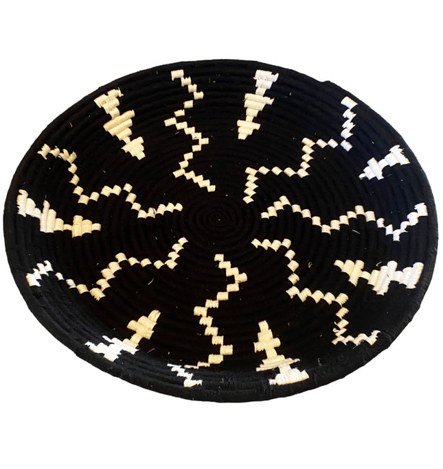 Panier marocain plat noir et blanc naturel Ø 50 cm