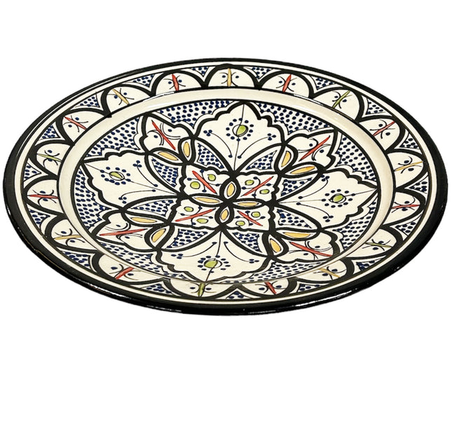 Coupe à fruits en poterie marocaine bleu noir 35 cm