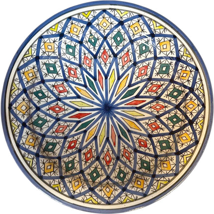 Plat marocain Ø35 cm – Fait main et motif mosaïque coloré – Style Fès
