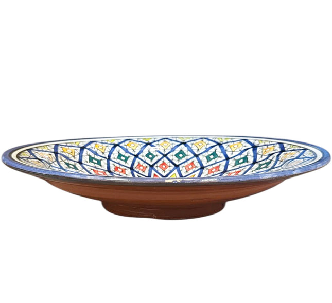 Plat marocain Ø35 cm – Fait main et motif mosaïque coloré – Style Fès