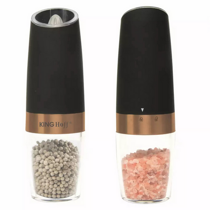 Kinghoff Moulins électriques à sel et à poivre – Fonctionnement par gravité, éclairage LED, granulométrie réglable (noir mat, lot de 2) - Salière et poivrière