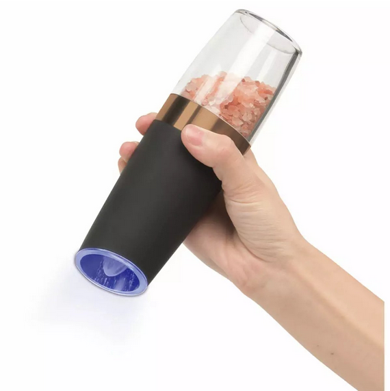 Kinghoff Moulins électriques à sel et à poivre – Fonctionnement par gravité, éclairage LED, granulométrie réglable (noir mat, lot de 2) - Salière et poivrière