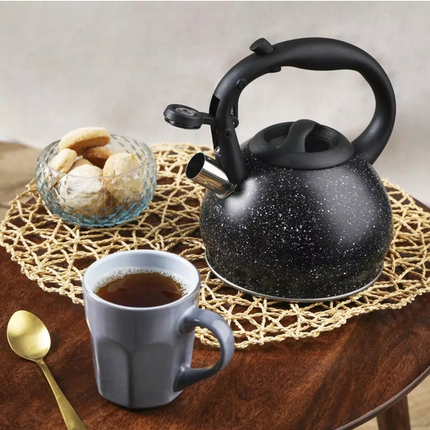 Bouilloire Kinghoff avec Passoire - Acier Inoxydable 1.2L - Design Marbre Noir - Compatible Tous Feux Dont Induction - Théière - Sifflet
