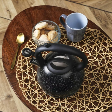 Bouilloire Kinghoff avec Passoire - Acier Inoxydable 1.2L - Design Marbre Noir - Compatible Tous Feux Dont Induction - Théière - Sifflet