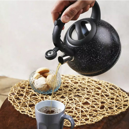Bouilloire Kinghoff avec Passoire - Acier Inoxydable 1.2L - Design Marbre Noir - Compatible Tous Feux Dont Induction - Théière - Sifflet