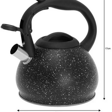 Bouilloire Kinghoff avec Passoire - Acier Inoxydable 1.2L - Design Marbre Noir - Compatible Tous Feux Dont Induction - Théière - Sifflet