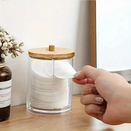 Lot de 3 Boîtes de Rangement pour Coton – Organiseur de Salle de Bain avec Couvercle en Bois pour Coton-tiges, Disques de Coton et Boules de Coton - Anti-poussière