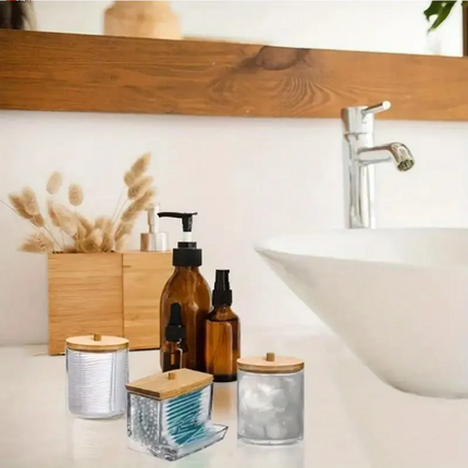 Lot de 3 Boîtes de Rangement pour Coton – Organiseur de Salle de Bain avec Couvercle en Bois pour Coton-tiges, Disques de Coton et Boules de Coton - Anti-poussière