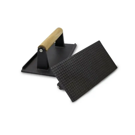 Presse à Hamburger en Fonte XL – Presse Lourde pour Grill et Barbecue pour Hamburgers, Smash Burgers et Viandes – Rectangulaire – Avec Poignée en Bois - Presse à Viande - Presse pour légumes grillés