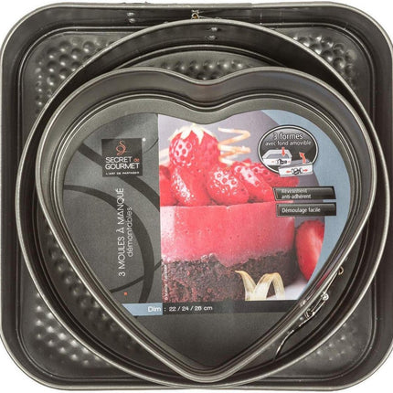 Moule à gâteau - Moule à charnière - lot de 3 - Cœur 22x20CM - Rond 24CM - Carré 26X26CM