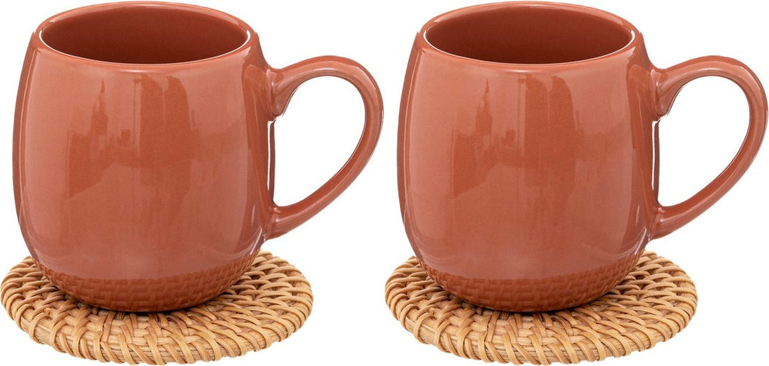 Secret de Gourmet Alicante set of 2 espresso cups - Rattan coaster - 10CL - Terracotta