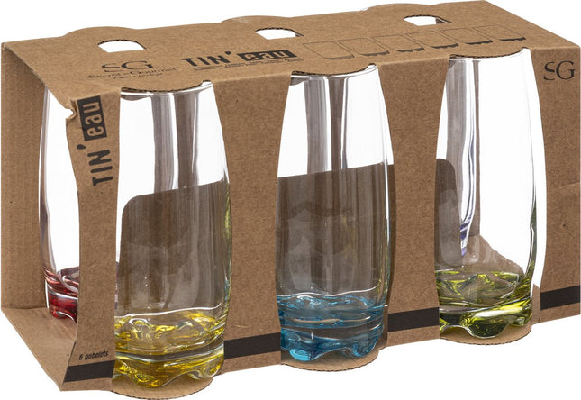 Verres à boire - 6 pièces - verres à eau - 380 ml - mélange de couleurs