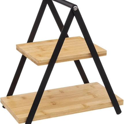 Étagère/plateau de service - 2 niveaux - Bambou - Noir/beige