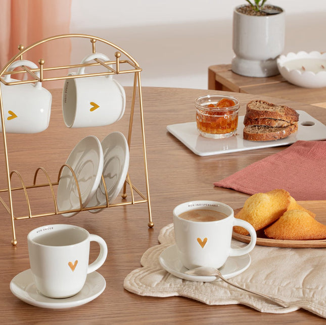 Secret de Gourmet Support avec 4 tasses + soucoupes - The Floral Collection - Blanc