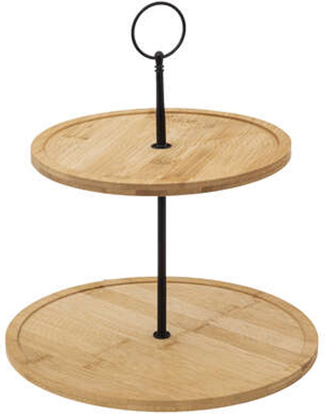 Planche de service à 2 étages - D25 cm - bambou - plateau de fromages - étagère - plateau à tapas