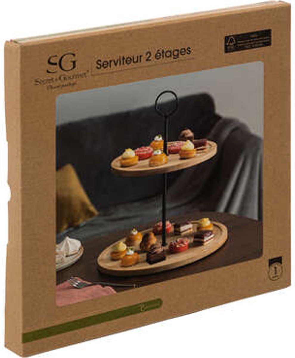2-tier serving board - D25 cm - bamboo - cheese board - etagere - tapas platter