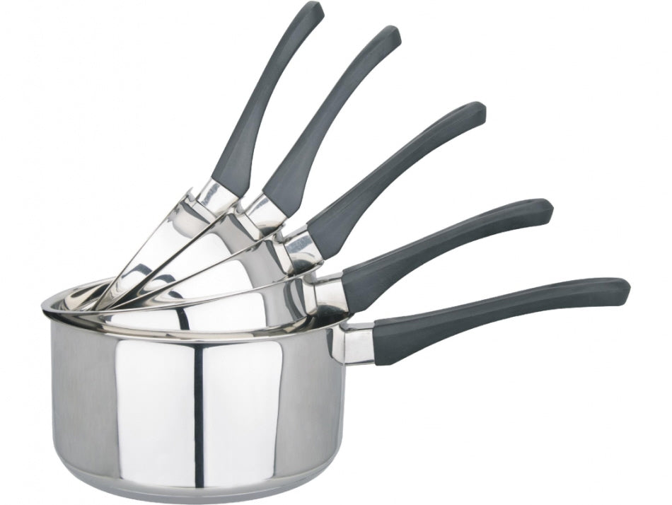 Set of 5 stackable stainless steel - bakelite saucepans – 12 / 14 / 16 / 18 / 20 cm