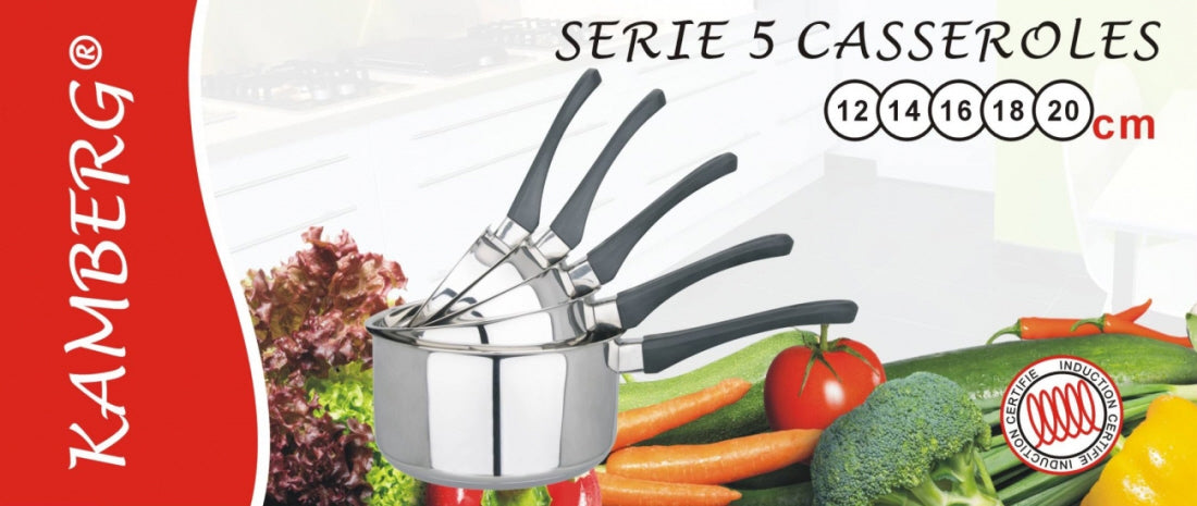 Set of 5 stackable stainless steel - bakelite saucepans – 12 / 14 / 16 / 18 / 20 cm