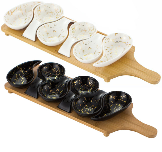 Planche de service avec 6 coupelles en porcelaine aspect marbre