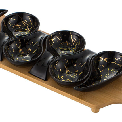 Planche de service avec 6 coupelles en porcelaine aspect marbre