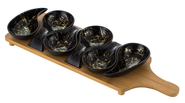 Planche de service avec 6 coupelles en porcelaine aspect marbre