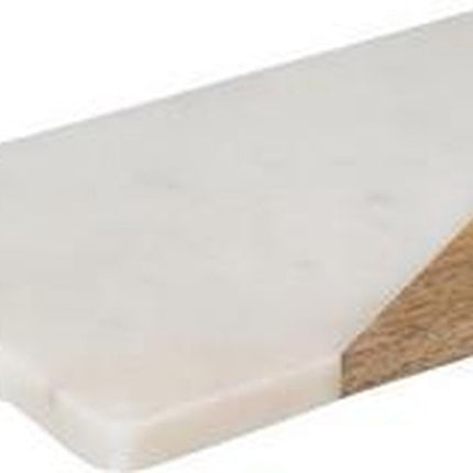 Planche de service en marbre blanc et bois de manguier 30 x 15 cm | Planche à découper en marbre