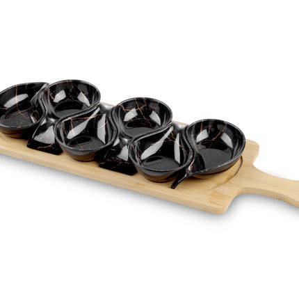 Planche de service avec 6 coupelles – aspect marbre