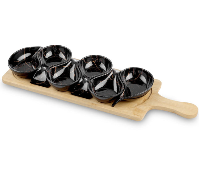 Planche de service avec 6 coupelles – aspect marbre